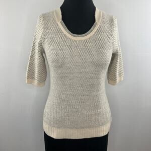 SOH Beige Gray Honeycomb Knit Scoop Neck Half 1/2 Sleeve Sweater Top Pullover S